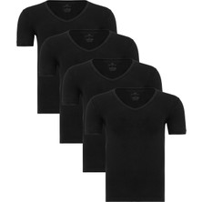 Erkek Siyah 4’lü V Yaka Bambu T-Shirt - 33602