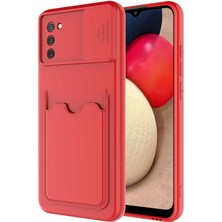 kilifone - Samsung Galaxy A02S - Kılıf Slayt Sürgülü Kart Bölmeli ​Kartix Kapak - Kırmızı - T17906