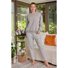Yazı Detaylı Pijama Takımı - Kadın Çizgili Pijama Takımı