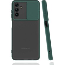 ekılıf - Samsung Galaxy A04S - Kılıf Slayt Sürgülü Arkası Buzlu Lensi Kapak - Koyu Yeşil - T24379