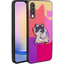 ekılıf - Samsung Galaxy A70 - Kılıf Parlayan Kabartmalı İkonik Figürlü Amas Silikon Kapak - Mor - T31213