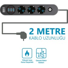 Akım Korumalı 2 X USB 2 X Type-C Girişli 2 Metre Uzatma Kablolu Akım Korumalı Priz