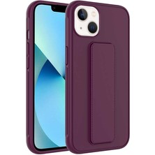 noktaks - Apple iPhone 14 Plus - Kılıf Mat Koruyucu El Tutacaklı Stand Olabilen Qstand Kapak - Mürdüm - T24170