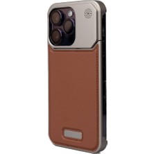ekılıf - Apple iPhone 14 Pro - Kılıf Magsafe Şarj Özellikli Mekanizmalı Koku Hazneli Mostar Kapak - Kahverengi - T33242