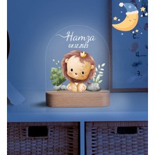 Vera Kids Aslanlı Erkek Çocuk Gece Lambası Hoş Geldin  Ahşap Gece Lambası ,Yeni Doğan  Çocuk Odası Gece Lambası