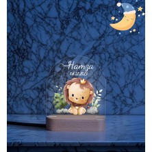 Vera Kids Aslanlı Erkek Çocuk Gece Lambası Hoş Geldin  Ahşap Gece Lambası ,Yeni Doğan  Çocuk Odası Gece Lambası