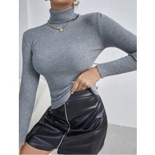 Kadın Boğazlı Şardonlu Kaşkorse Kurtarıcı Siyah Fitilli Body Kazak