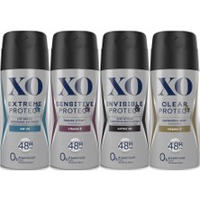 Xo Deodorant 150 ml Erkek Extreme - Sensitive - Insivible - Clear & Protect 4'lü Set