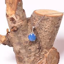 Taş Sandığı Mavi Akik Taşı Gümüş Kolye - Dolunay Model