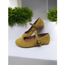 Soft Sole Kadın Sarı Mary Jane Kadife Günlük Balerin Babet