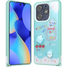 ekılıf - Tecno Spark 10 Pro - Kılıf Parlayan Simli Kabartma Figürlü Cevze Kapak - Yeşil - T31374