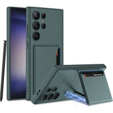 ekılıf - Samsung Galaxy S24 Ultra - Kılıf Suni Deri Arka Yüzey Kartlıklı Kıpta Silikon Kapak - Yeşil - T30300