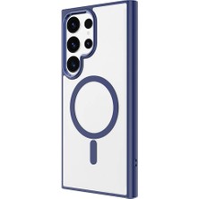 ekılıf - Samsung Galaxy S24 Ultra - Kılıf Magsafe Şarj Özellikli Krom Magsafe Silikon Kapak - Lacivert - T30609