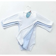 Sweet Cotton Uzun Kollu 3'lü Body Pamuklu Çizgili Çıtçıtlı Zıbın Mavi