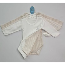 Sweet Cotton Uzun Kollu 3'lü Body Pamuklu Çizgili Çıtçıtlı Zıbın Bej