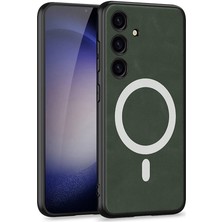 ekılıf - Samsung Galaxy S24 Plus - Kılıf Magsafe Şarj Özellikli Deri Tasarımlı Kıpta Nubuk Kapak - Yeşil - T30649