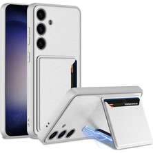 ekılıf - Samsung Galaxy S24 - Kılıf Suni Deri Arka Yüzey Kartlıklı Kıpta Silikon Kapak - Gümüş - T30301