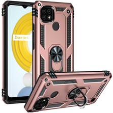 Kilifolsun Realme C21 Kılıf Yüzüklü Zırh Tank Vega Kapak Rose Gold