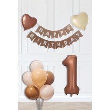 Pekshop Retro Renkler Doğum Günü Parti Seti Çikolata Kahve Yaş Balonlu Kraft Banner Balon Zinciri Seti