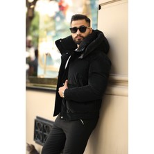 Erkek Siyah Kapüşonlu Mont