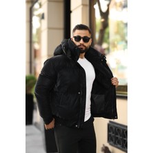 Erkek Siyah Kapüşonlu Mont
