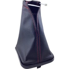 Araba Üniversal Vites Körüğü Siyah Deri Kırmızı Dikiş