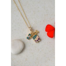 Sacce Scarves & Accessories Çelik Çıkabilir Charmlı Kolye Bavul Uçak Fotoğraf Makinesi Figürlü Seyehat Manifesti Kolye Gold Renk