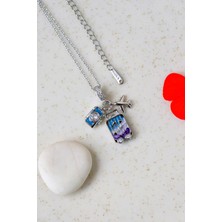 Sacce Scarves & Accessories Çelik Çıkabilir Charmlı Kolye Bavul Uçak Fotoğraf Makinesi Figürlü Seyehat Manifesti Kolye Gümüş Renk