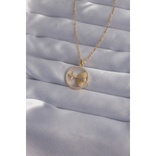 Shopzum 316L Çelik Zincir Gold Renk Zirkon Taşlı Yıldız Figürlü Oval Kolye