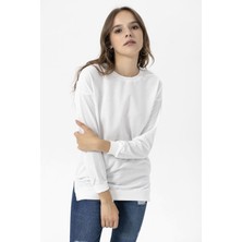 Kadın Bisiklet Yaka Yırtmaç Detaylı Sweatshirt 245048 -