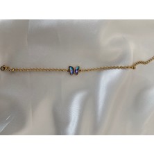 Anetta Jewelry Renkli Kelebekli Dorika Taşlı Altın Renk Çelik Bileklik Çelik takı kadın