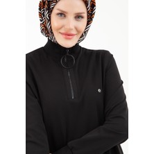 Armine Trend Halkalı Örme Kumaş Tunik Siyah 24KT436