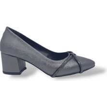 Zerhan 599 Kadın Platin Taşlı Kalın Topuk Ayakkabı