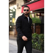 Erkek Çıtçıtlı Siyah Kaşe Ceket