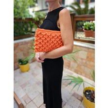 Craftatelier Turuncu Renk El Örgüsü Clutch Çanta