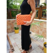 Craftatelier Turuncu Renk El Örgüsü Clutch Çanta