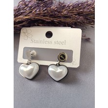 Lilly And Molly Jewelry Sedef Taşlı Kalp Çelik Küpe