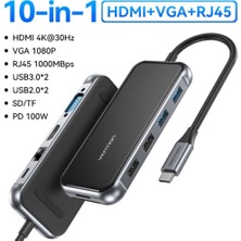 Vention 10'un 1'i Type-C Hub Çoklayıcı CE/FC/ROHS Lisanslı 4K Hdm/Usb C Pd/Tf Kart/Sd Kart/Usb A/Usb C/100W/RJ45/Wga Çoklayıcı Dönüştürücü