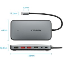 Vention 9'un 1'i Type-C Hub Çoklayıcı CE/FC/ROHS Lisanslı 4K Hdm/Usb C Pd/Tf Kart/Sd Kart/Ssb A/Usb C/PD100W/3.5mm/RJ45/EN Son Nesil Teknoloji Çoklayıcı Dönüştürücü Orjinal Safir Metal ve Şık