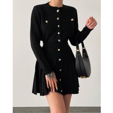 Miamo Düğme Detaylı Hırka Mini Etek Ikili Triko Takım