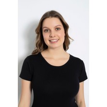 Saac Pamuk Penye Ribana Düz Biyeli Kısa Kol Siyah  Fanila520