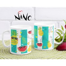 Nino Store Karpuz, Ananas Tropikal Meyveli Temalı Hediyelik Baskılı Kupa Bardak