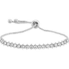 Ressia Gümüş Kaplama Zirkon Taşlı Ayarlanabilir Asansörlü Mekik Model Su Yolu Bileklik