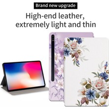 Seashell Digital Darbeye Dayanıklı Tablet Kılıfı Samsung Galaxy Tab S8 + Çok Yönlü Koruma Çiçek Tablet Kılıfı Düşmeyi Önleyici Deri + Standlı Tpu Kapak-Siyah Çiçek Çalı (Yurt Dışından)