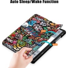 Seashell Digital Samsung Galaxy Tab A9 X210 X216 X218 Üç Katlı Stand Akıllı Folio Pu Deri Desen Baskı Grafiti Tablet Kılıfı (Yurt Dışından)