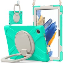 Seashell Digital Samsung Galaxy Tab A8 10.5 (2021 2022) 360 Derece Standı Pc Omuz Askılı Silikon Hibrit Nane Tablet Kılıfı (Yurt Dışından)