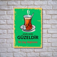 Hediye Vakti Çay Ahşap Retro Poster  20 x 28 cm