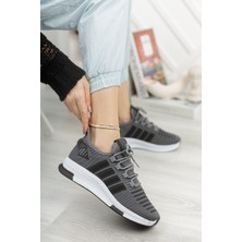 Çiğdem Kundura Çiğdem Çok Rahat Süs Bağlı  Fileli Sneaker Ayakkabı(Axs) - Füme-Beyaz-Siyah - 38