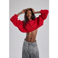 Alejandro Kırmızı Crop Sweatshirt