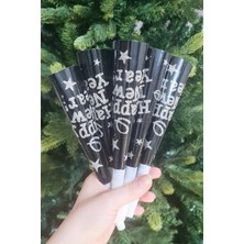Yılbaşı Düdükleri Gümüş Lüks Happy New Year Yazılı Gümüş Simli Uzun Yüksek Sesli Vuvuzela 6'lı